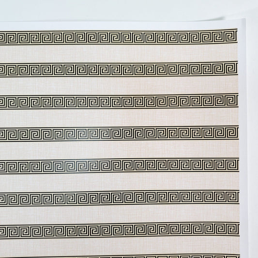 Dollhouse Wallpaper Greek Key on Muslin Black & Tan 1:12 Scale Itsy Bitsy - Miniature Crush