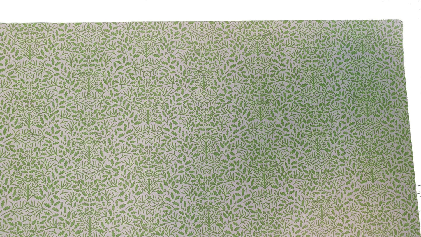 Dollhouse Wallpaper Green and Cream Leaves Branches "Acorn" 1:12 Scale Miniature - Miniature Crush