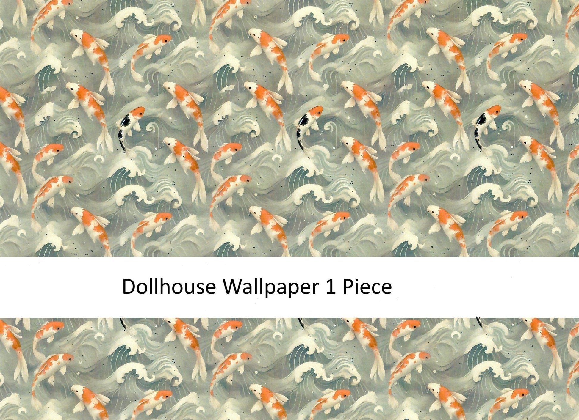 Dollhouse Wallpaper Koi in Water Blues Grays 1:12 Scale by MiniatureCrush - Miniature Crush