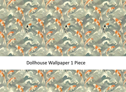 Dollhouse Wallpaper Koi in Water Blues Grays 1:12 Scale by MiniatureCrush - Miniature Crush