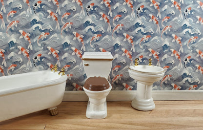 Dollhouse Wallpaper Koi in Water Blues Grays 1:12 Scale by MiniatureCrush - Miniature Crush