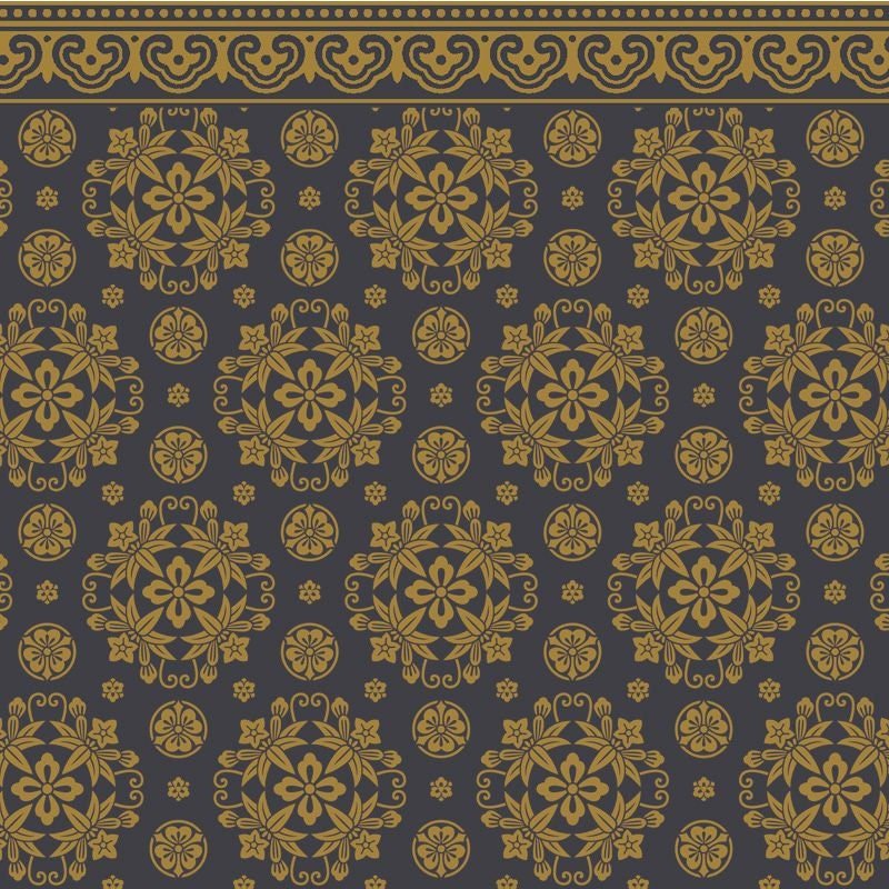 Dollhouse Wallpaper Kunio Wall Japanese Style Black Gold Bradbury & Bradbury 1:12 Scale - Miniature Crush