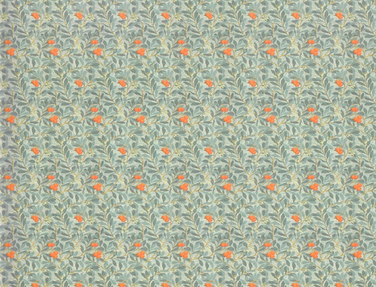 Dollhouse Wallpaper Leaves & Fruit Blue/Gray and Orange 1:12 Scale Itsy Bitsy - Miniature Crush