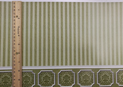 Dollhouse Wallpaper Olive Green Striped Annabelle Wainscot 1:12 Scale Itsy Bitsy - Miniature Crush