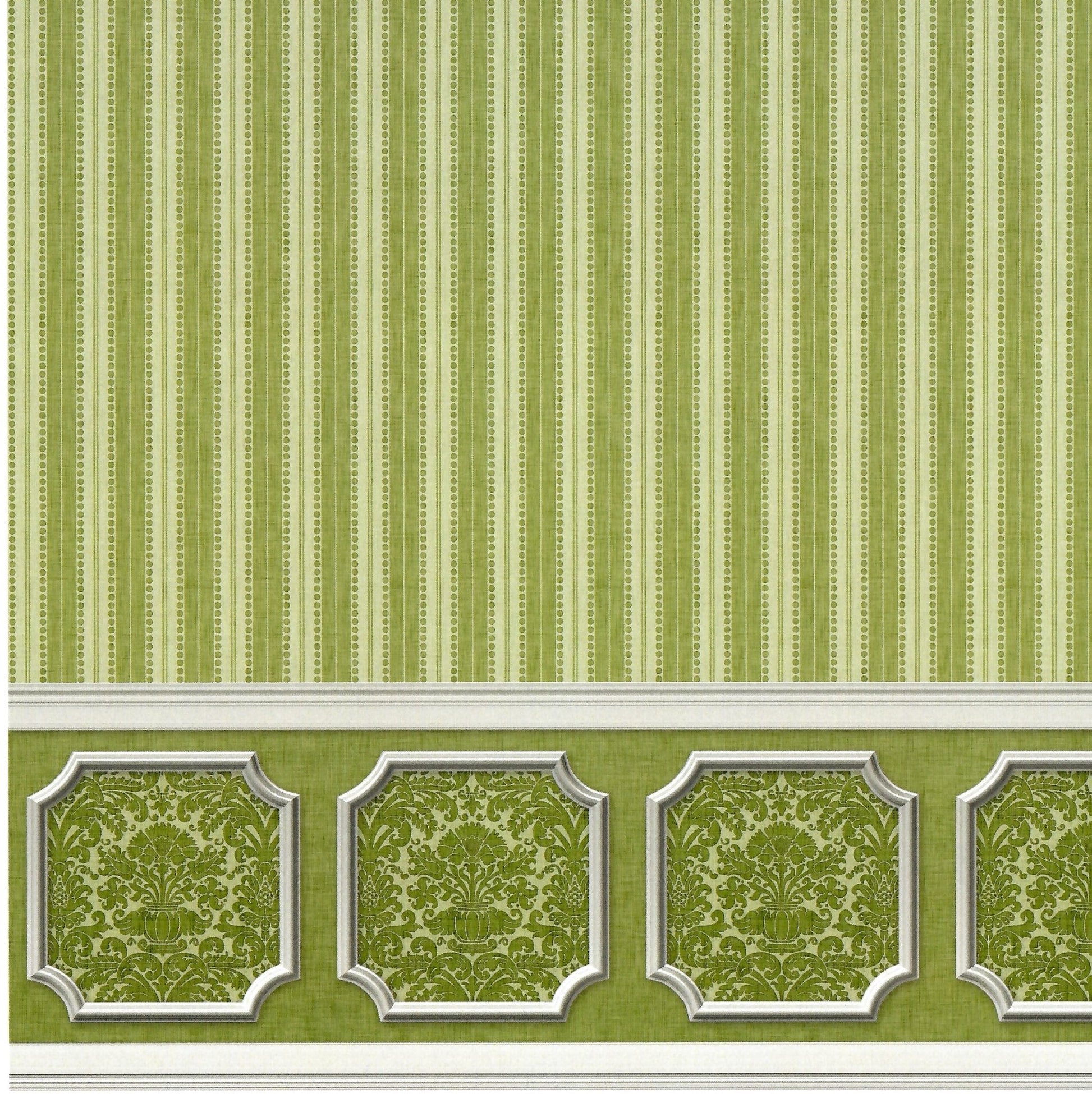 Dollhouse Wallpaper Olive Green Striped Annabelle Wainscot 1:12 Scale Itsy Bitsy - Miniature Crush