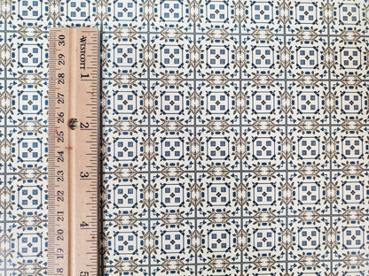 Dollhouse Wallpaper or Floor Tile Cream Brown Blue 1:12 Scale MiniatureCrush Exclusive - Miniature Crush