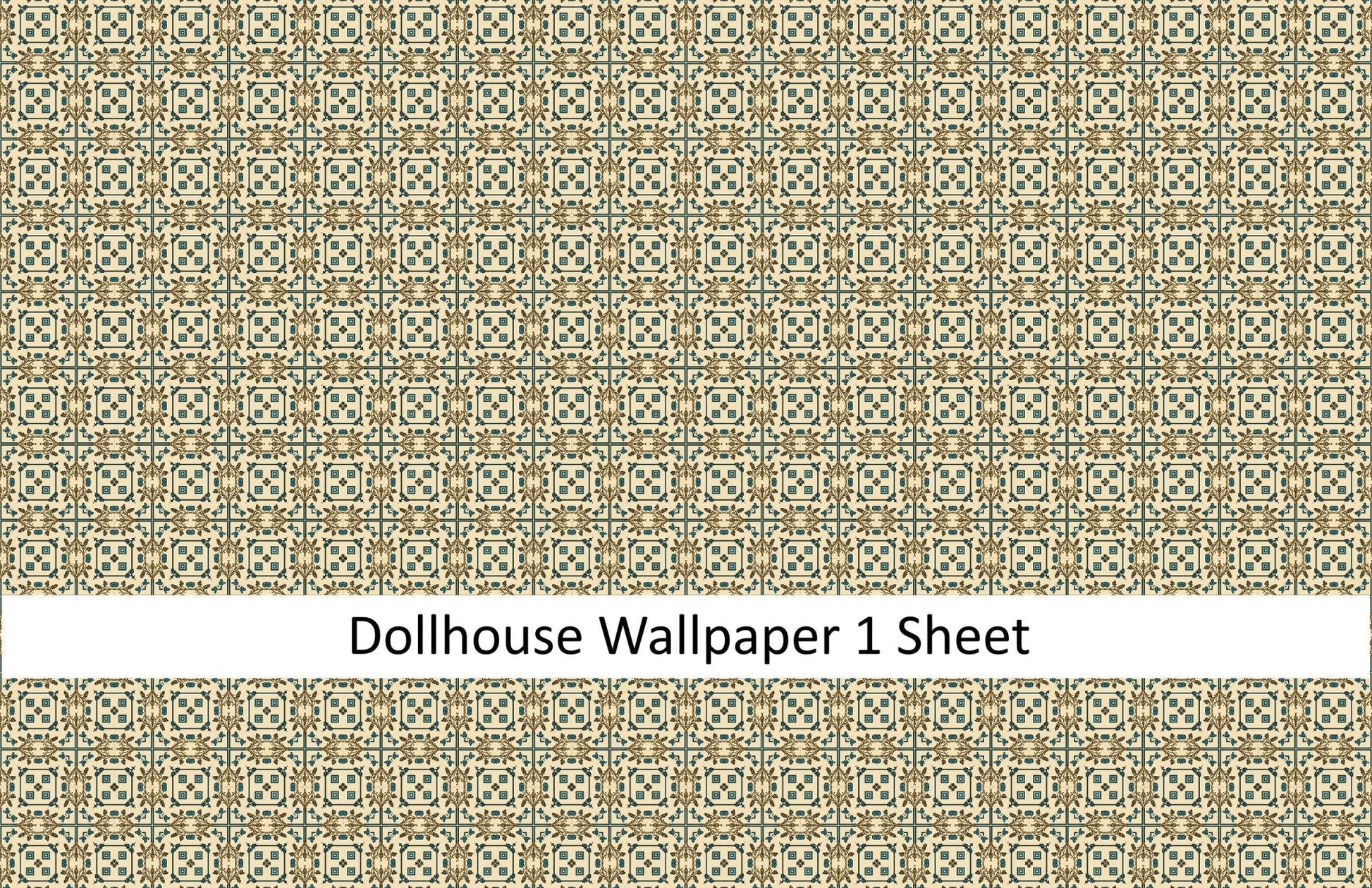 Dollhouse Wallpaper or Floor Tile Cream Brown Blue 1:12 Scale MiniatureCrush Exclusive - Miniature Crush