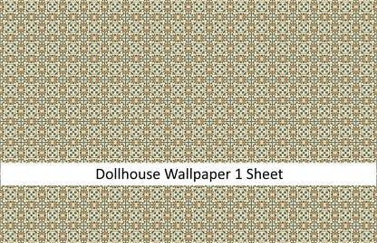 Dollhouse Wallpaper or Floor Tile Cream Brown Blue 1:12 Scale MiniatureCrush Exclusive - Miniature Crush