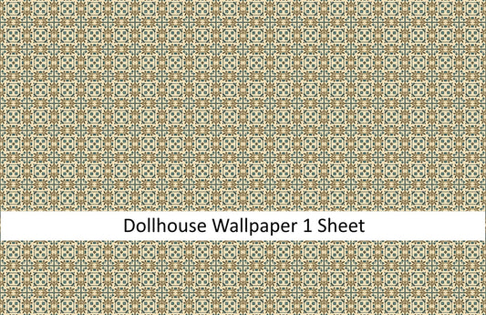 Dollhouse Wallpaper or Floor Tile Cream Brown Blue 1:12 Scale MiniatureCrush Exclusive - Miniature Crush