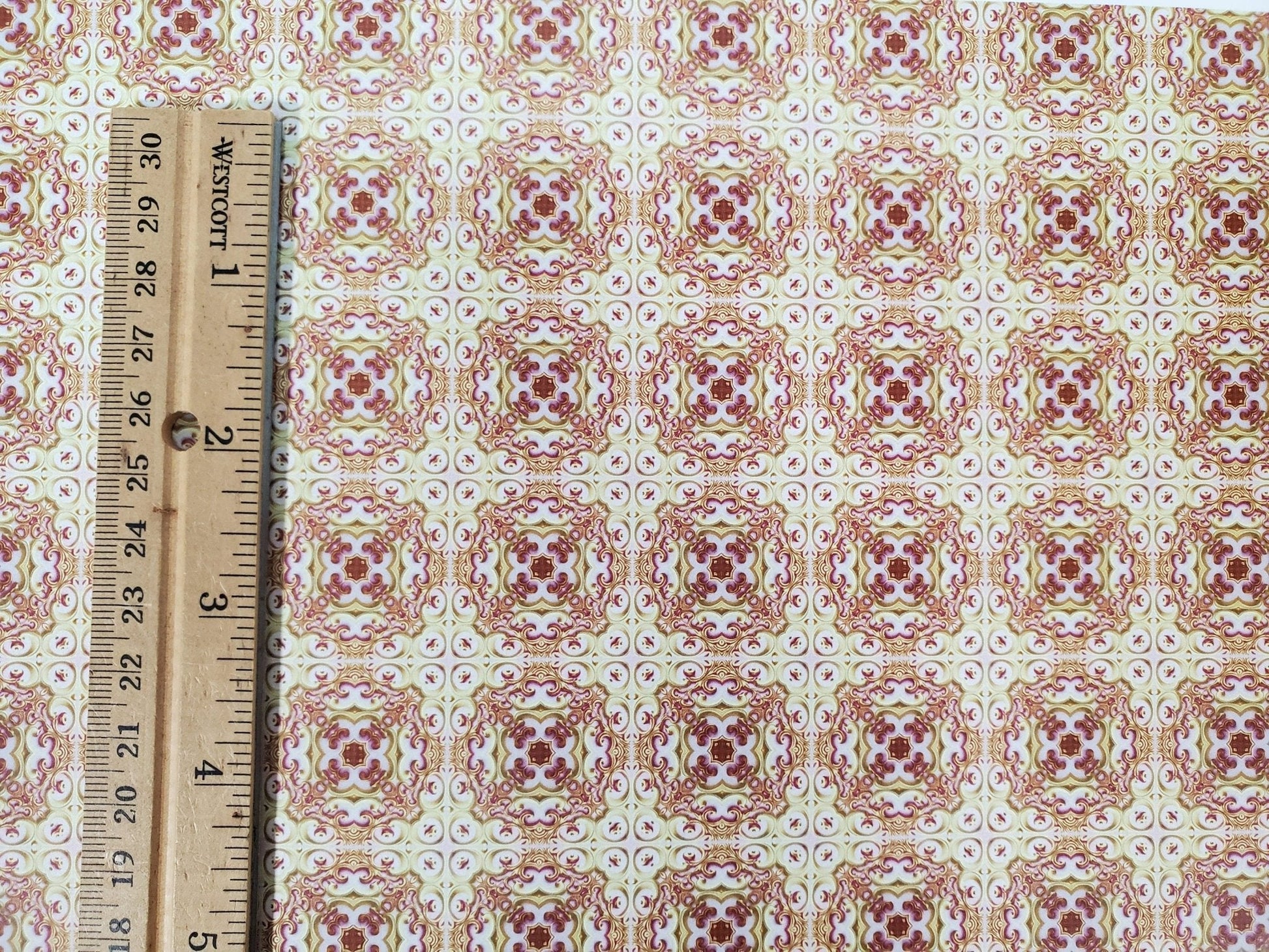 Dollhouse Wallpaper or Floor Tile Cream Maroon Gold Pink 1:12 Scale MiniatureCrush Exclusive - Miniature Crush