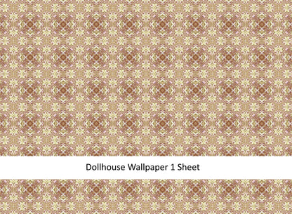 Dollhouse Wallpaper or Floor Tile Cream Maroon Gold Pink 1:12 Scale MiniatureCrush Exclusive - Miniature Crush