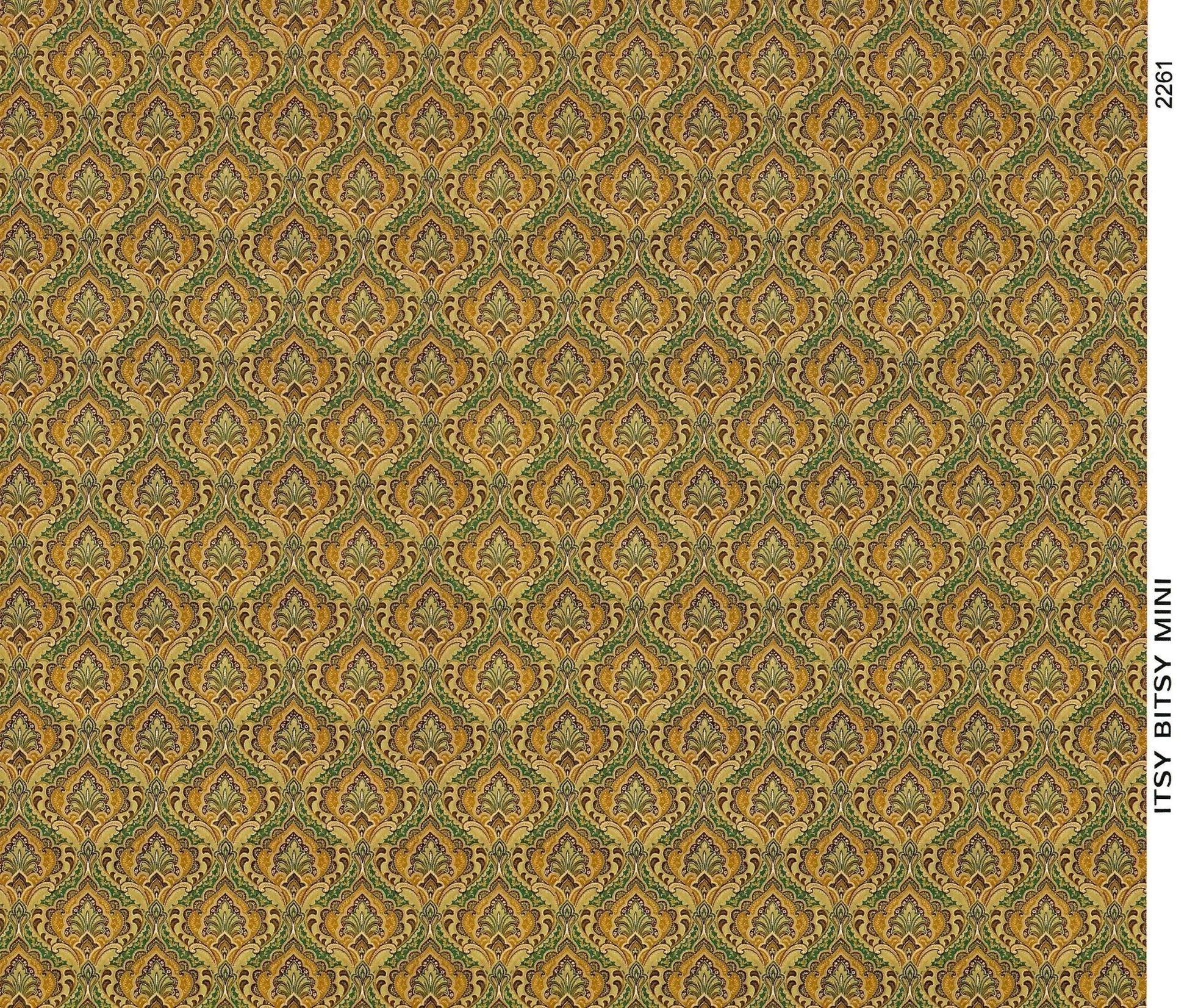 Dollhouse Wallpaper Paisley Beige Browns Teal 1:12 Scale Itsy Bitsy Miniatures - Miniature Crush