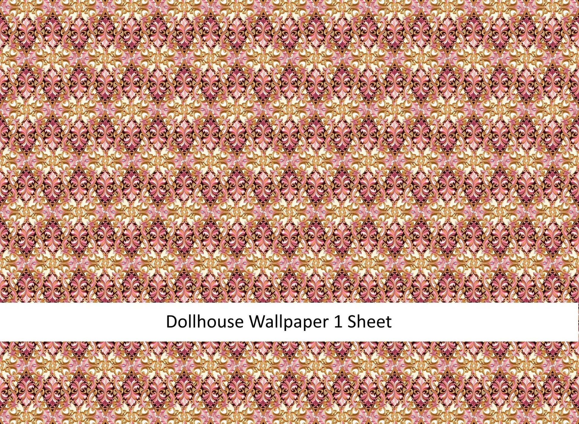 Dollhouse Wallpaper Pink Gold Black Fancy Elegant 1:12 Scale MiniatureCrush Exclusive - Miniature Crush