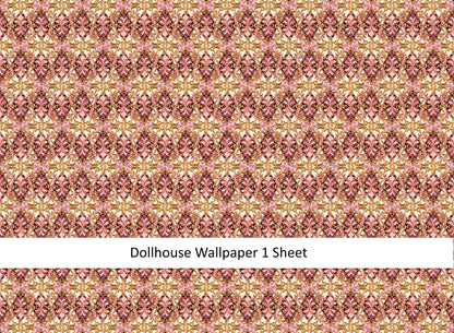 Dollhouse Wallpaper Pink Gold Black Fancy Elegant 1:12 Scale MiniatureCrush Exclusive - Miniature Crush