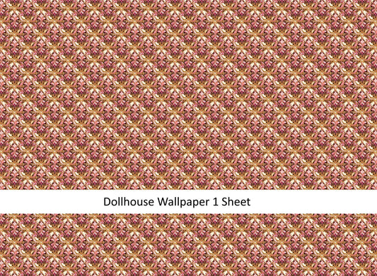 Dollhouse Wallpaper Pink Gold White Formal Elegant 1:12 Scale MiniatureCrush Exclusive - Miniature Crush