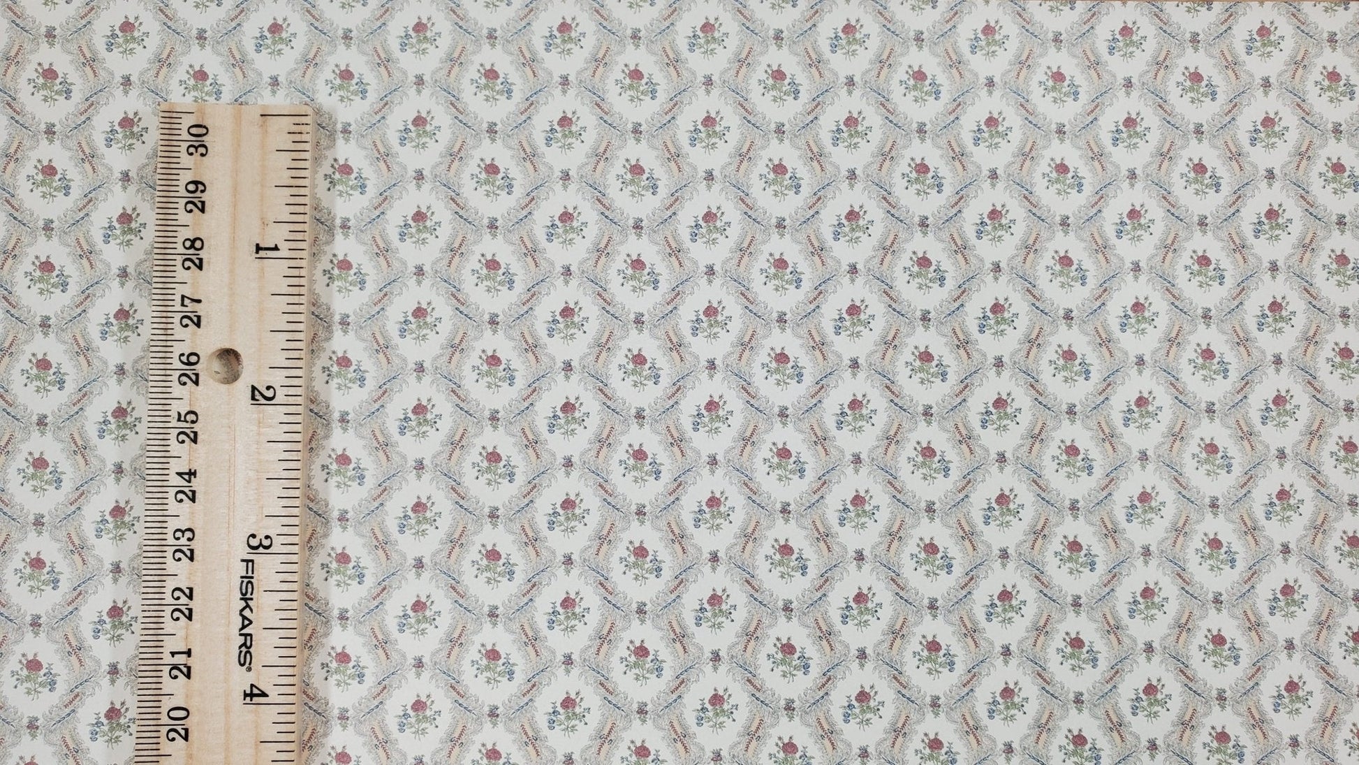 Dollhouse Wallpaper Pink Roses "Ogee Lace" 3 Pieces 1:12 Scale by MiniGraphics - Miniature Crush