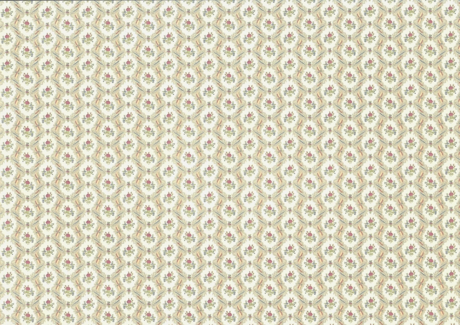 Dollhouse Wallpaper Pink Roses "Ogee Lace" 3 Pieces 1:12 Scale by MiniGraphics - Miniature Crush