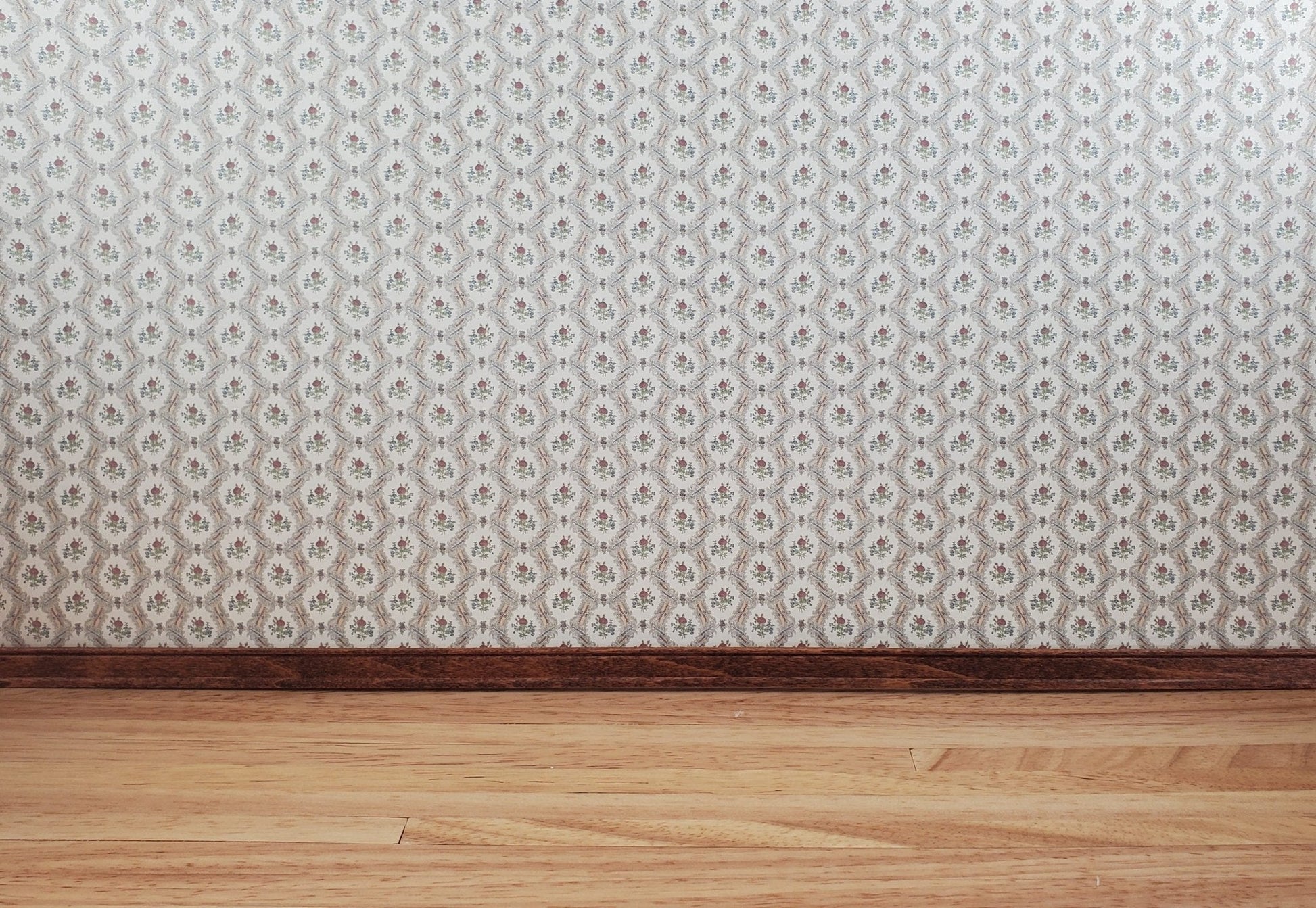 Dollhouse Wallpaper Pink Roses "Ogee Lace" 3 Pieces 1:12 Scale by MiniGraphics - Miniature Crush