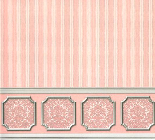 Dollhouse Wallpaper Pink White Striped Annabelle Wainscot 1:12 Scale Itsy Bitsy - Miniature Crush