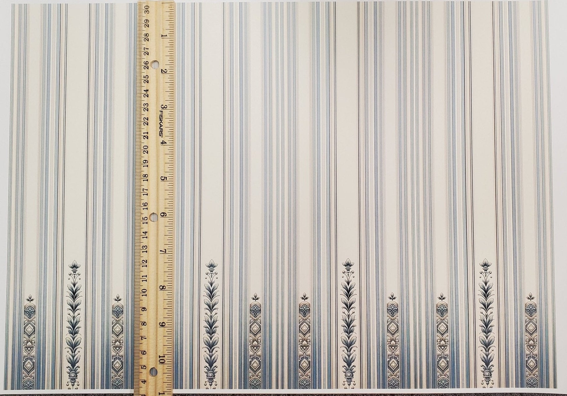 Dollhouse Wallpaper Regal Blues Cream Striped 1:12 Scale MiniatureCrush - Miniature Crush