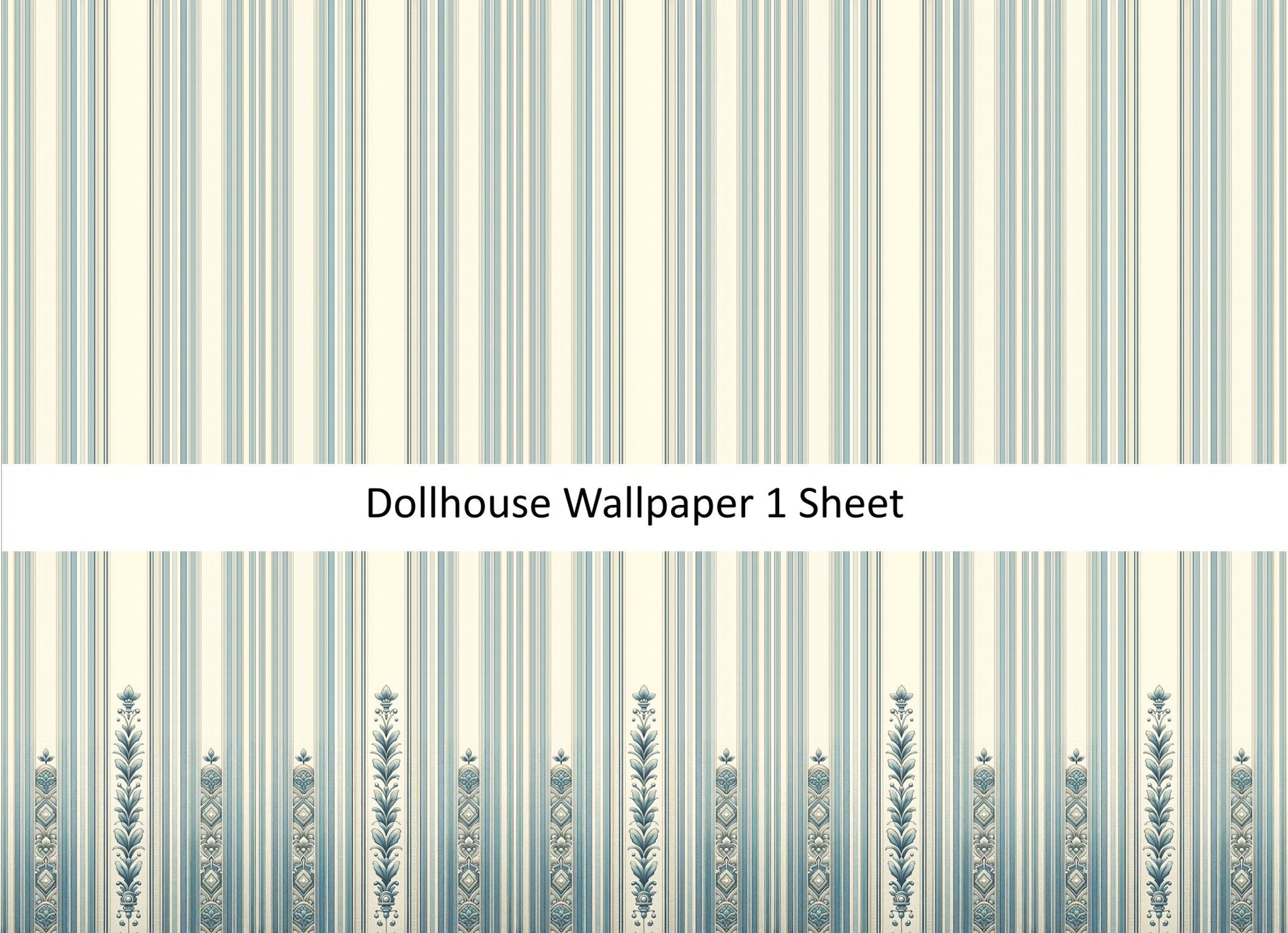 Dollhouse Wallpaper Regal Blues Cream Striped 1:12 Scale MiniatureCrush - Miniature Crush