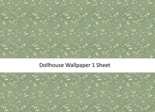 Dollhouse Wallpaper Sage Green Vines Flowers 1:12 Scale MiniatureCrush - Miniature Crush