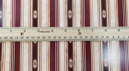 Dollhouse Wallpaper Stripes Large Print Maroon Beige 1:12 Scale Miniature - Miniature Crush
