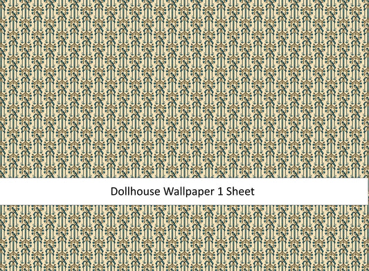Dollhouse Wallpaper Victorian Blue Birds Cream 1:12 Scale MiniatureCrush Exclusive - Miniature Crush