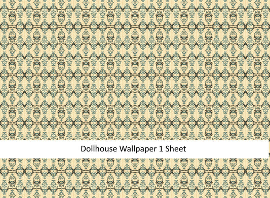 Dollhouse Wallpaper Victorian Cream Blue Brown 1:12 Scale MiniatureCrush Exclusive - Miniature Crush