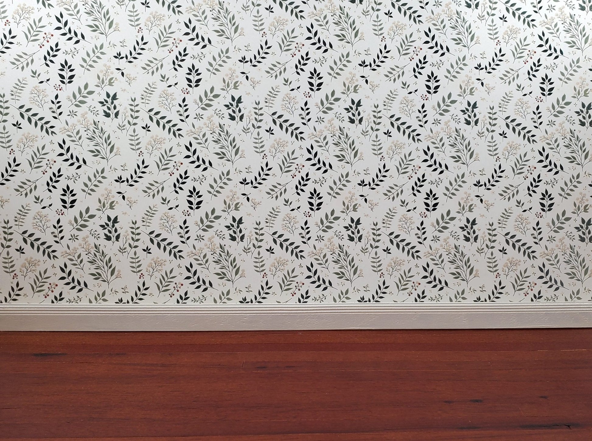 Dollhouse Wallpaper Vines and Berries Greens Cream 1:12 Scale MiniatureCrush - Miniature Crush