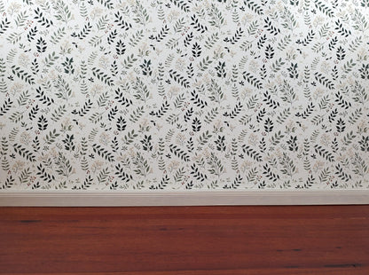 Dollhouse Wallpaper Vines and Berries Greens Cream 1:12 Scale MiniatureCrush - Miniature Crush
