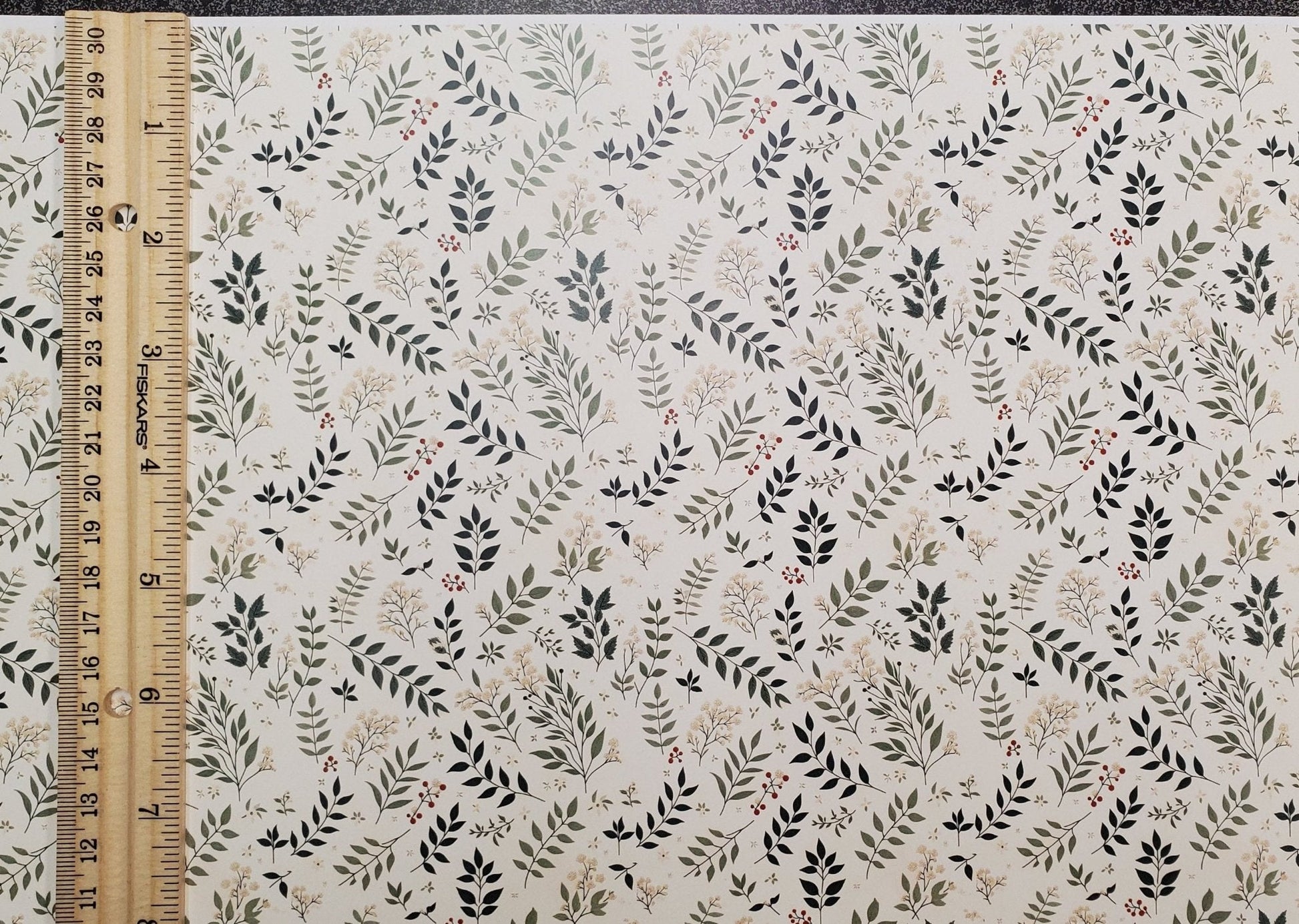 Dollhouse Wallpaper Vines and Berries Greens Cream 1:12 Scale MiniatureCrush - Miniature Crush