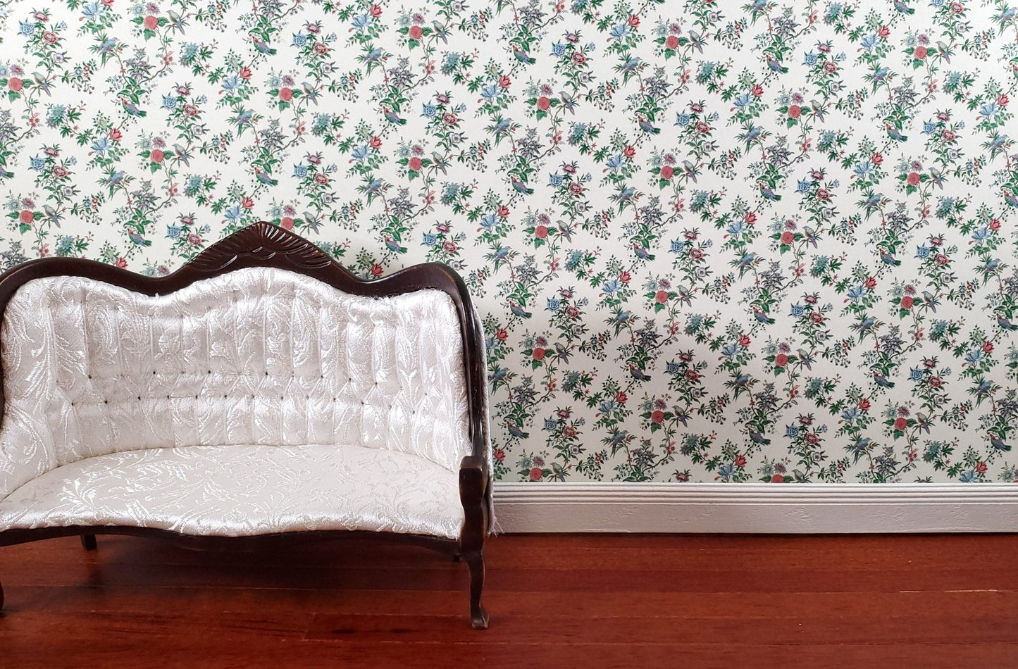 Dollhouse Wallpaper Vintage Garden Birds Floral Bradbury & Bradbury 1:12 Scale - Miniature Crush