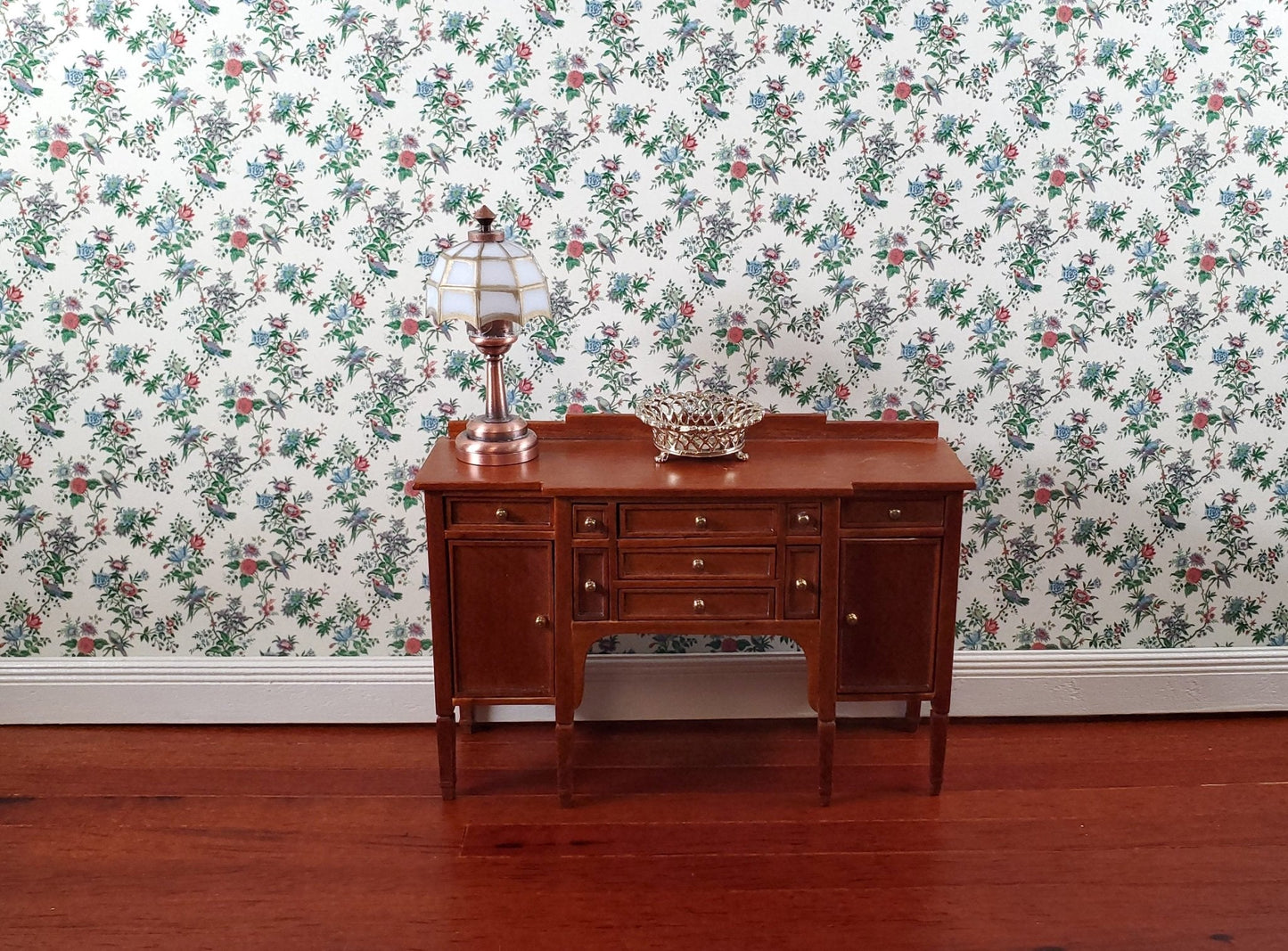 Dollhouse Wallpaper Vintage Garden Birds Floral Bradbury & Bradbury 1:12 Scale - Miniature Crush