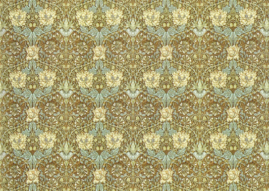 Dollhouse Wallpaper William Morris Art Nouveau Brown Teal Floral 1:12 Scale Itsy Bitsy - Miniature Crush