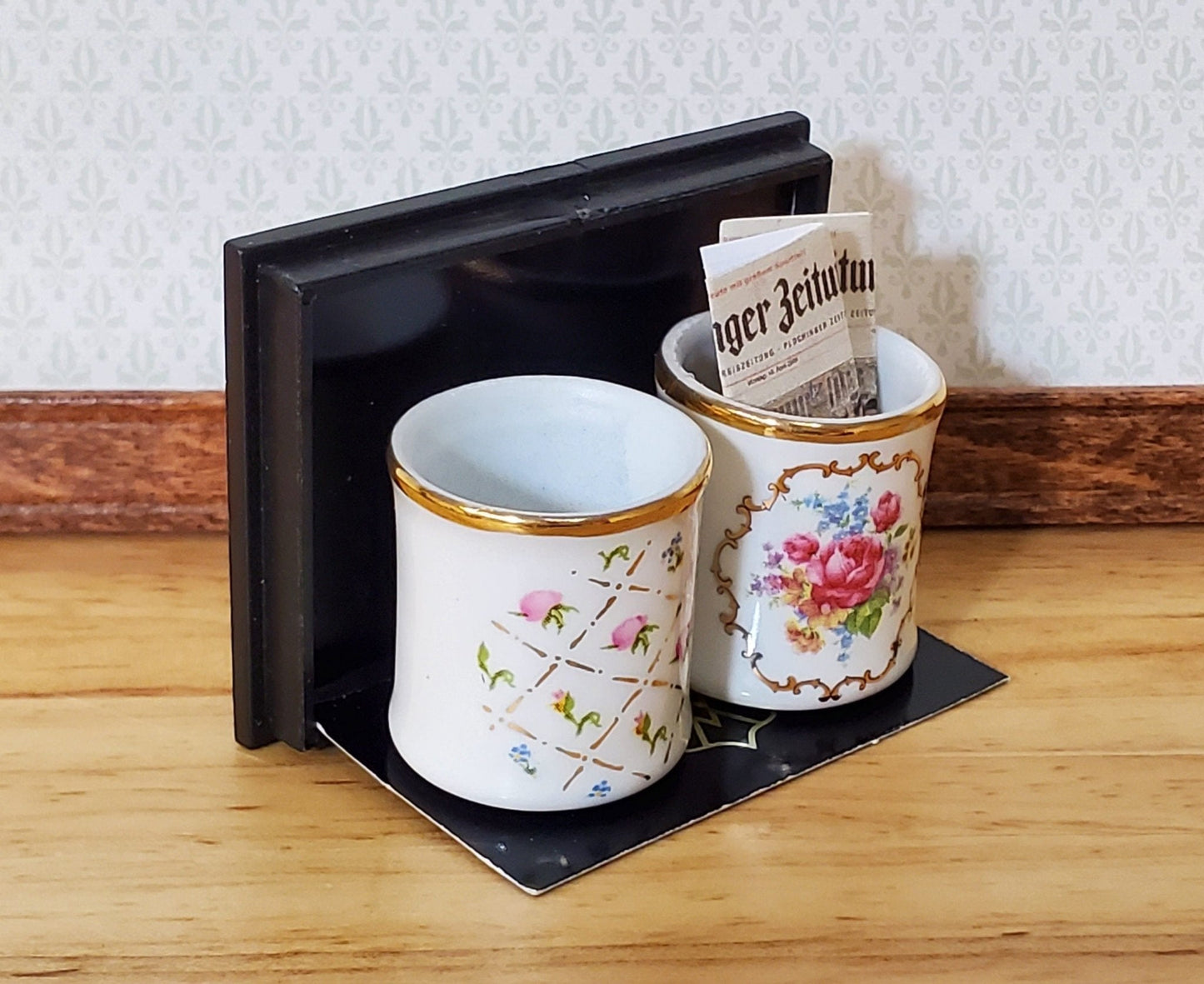 Dollhouse Waste Paper Baskets Trash Cans x2 Reutter Porcelain 1:12 Scale Decor - Miniature Crush