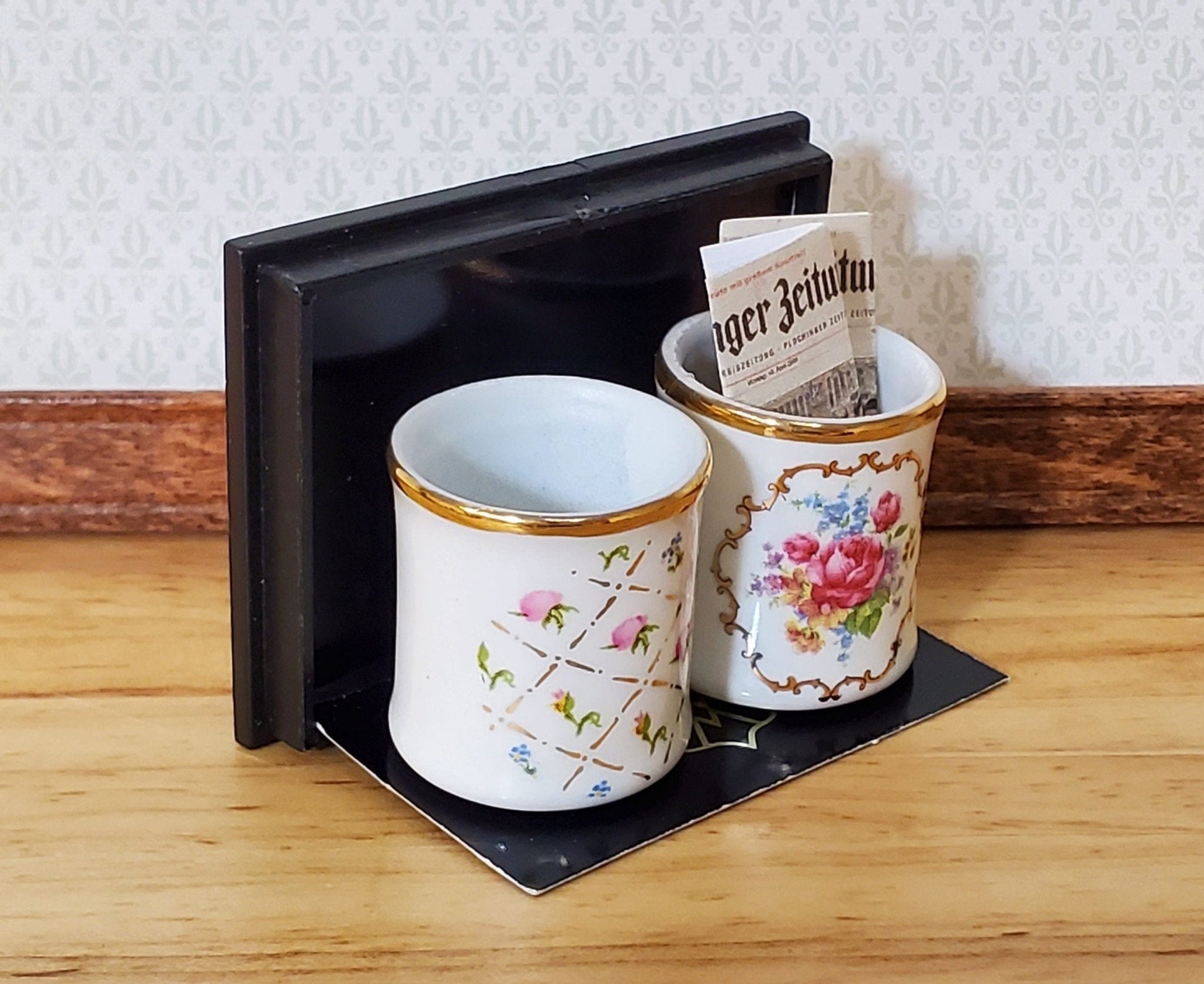 Dollhouse Waste Paper Baskets Trash Cans x2 Reutter Porcelain 1:12 Scale Decor - Miniature Crush