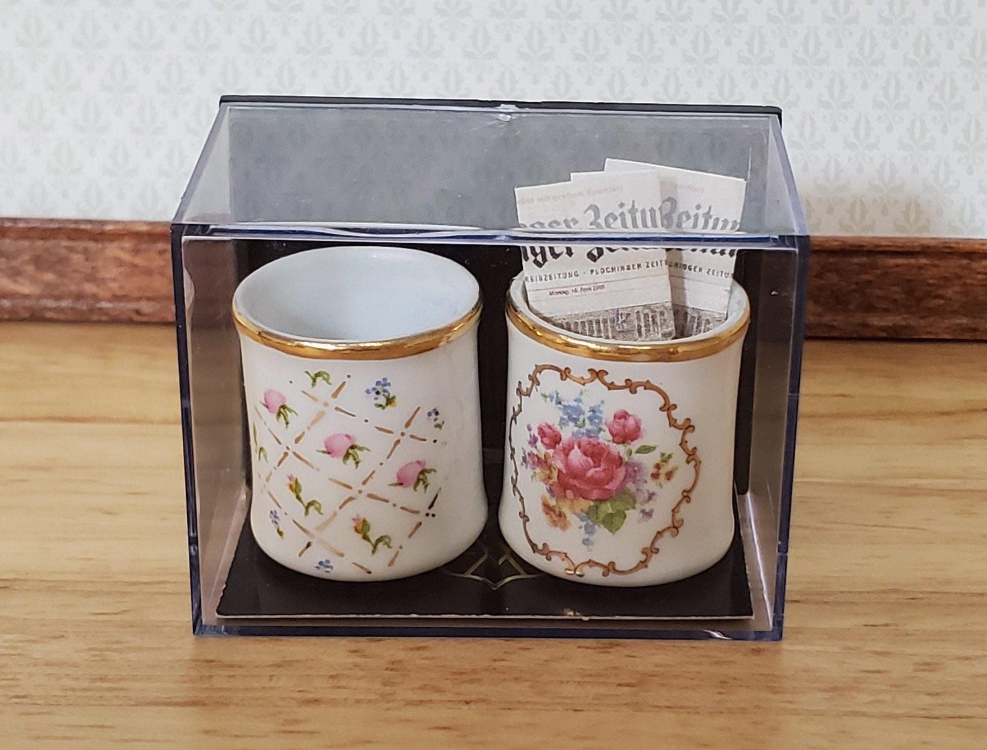 Dollhouse Waste Paper Baskets Trash Cans x2 Reutter Porcelain 1:12 Scale Decor - Miniature Crush