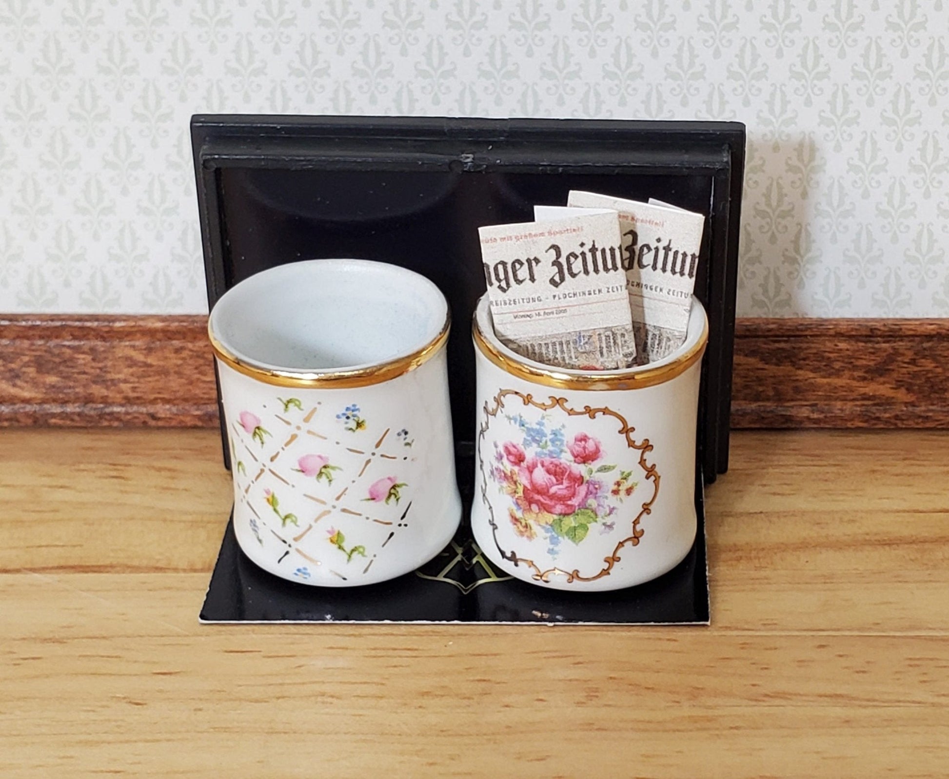 Dollhouse Waste Paper Baskets Trash Cans x2 Reutter Porcelain 1:12 Scale Decor - Miniature Crush