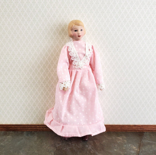Dollhouse Woman Doll Porcelain Poseable Mom Mother Female Pink Dress 1:12 Scale Miniature - Miniature Crush
