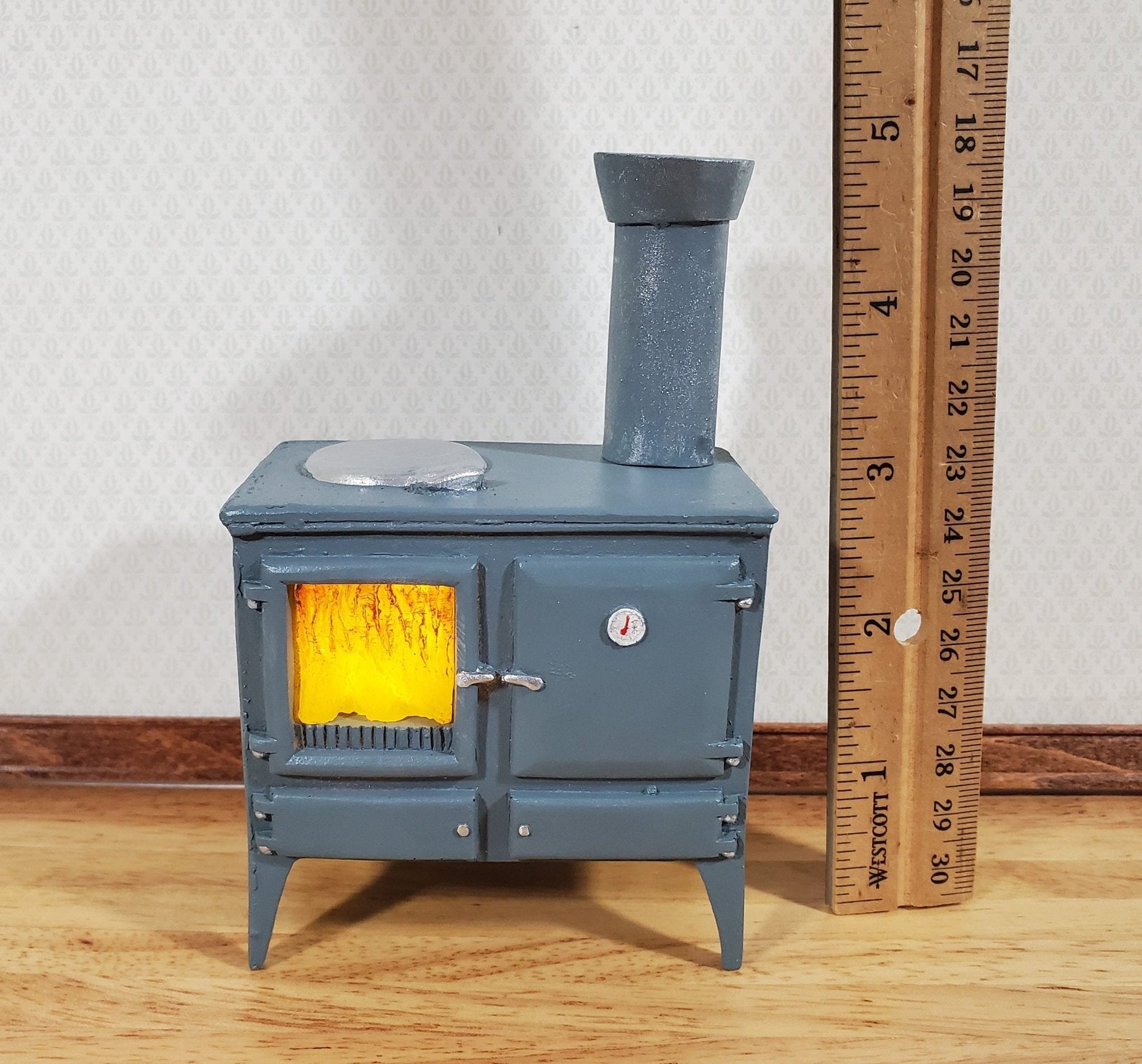 Dollhouse Wood Burning Stove Vintage Style w/ Chimney 1:12 Scale Hole for Light - Miniature Crush
