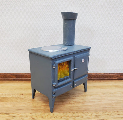 Dollhouse Wood Burning Stove Vintage Style w/ Chimney 1:12 Scale Hole for Light - Miniature Crush