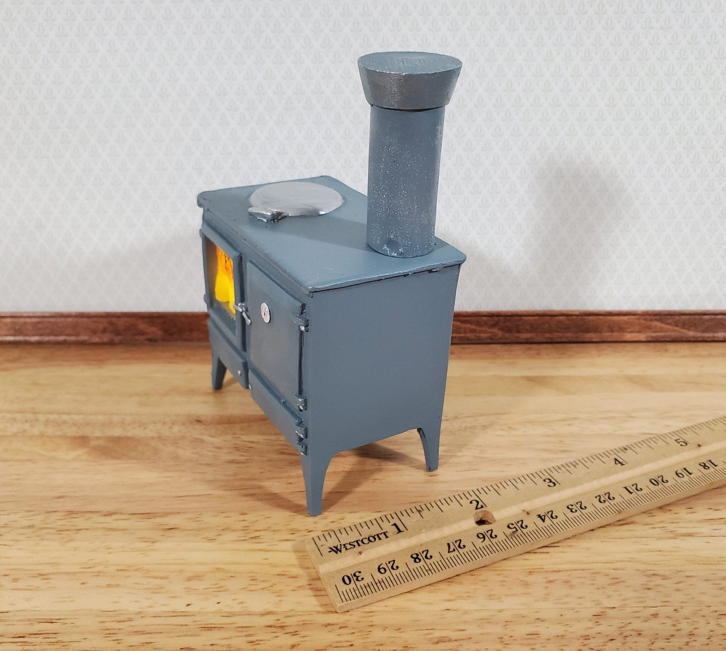Dollhouse Wood Burning Stove Vintage Style w/ Chimney 1:12 Scale Hole for Light - Miniature Crush