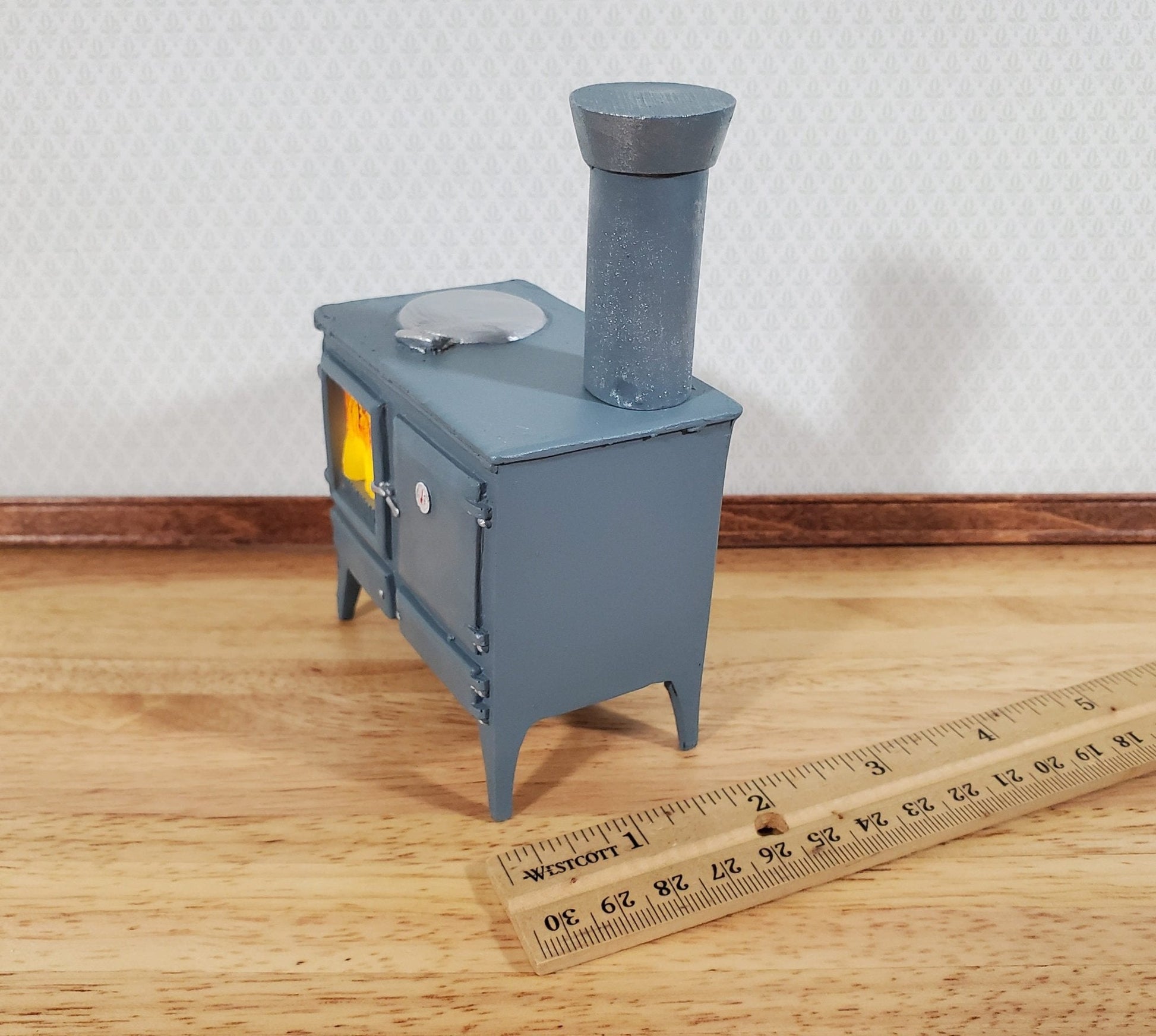 Dollhouse Wood Burning Stove Vintage Style w/ Chimney 1:12 Scale Hole for Light - Miniature Crush