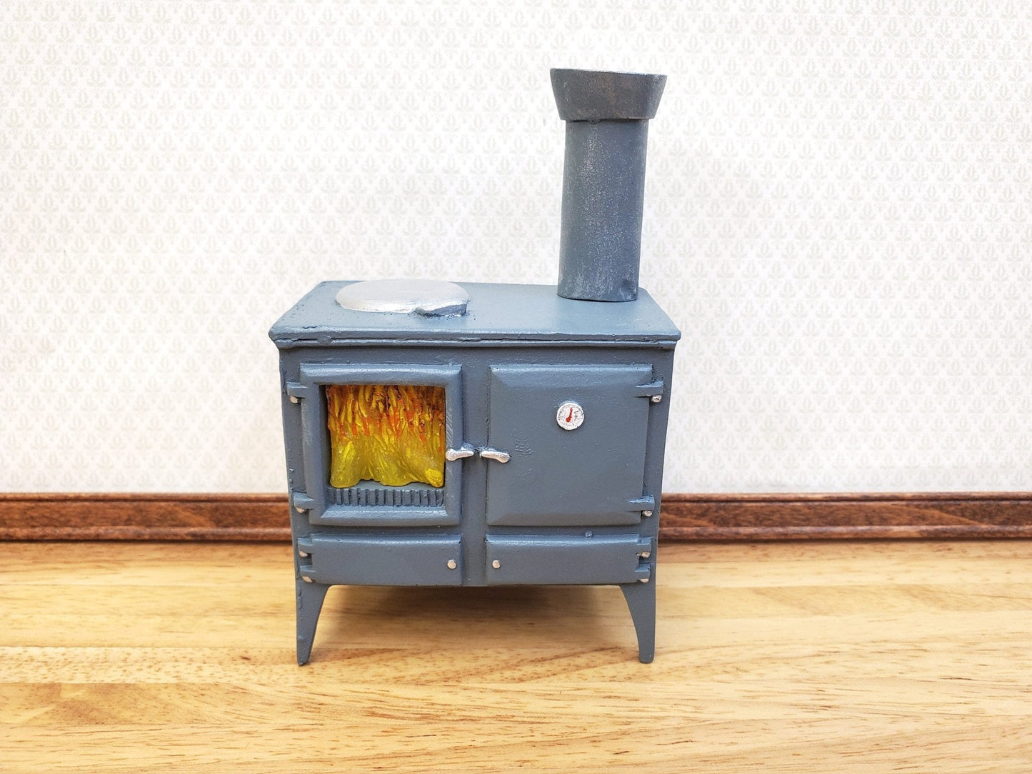 Dollhouse Wood Burning Stove Vintage Style w/ Chimney 1:12 Scale Hole for Light - Miniature Crush