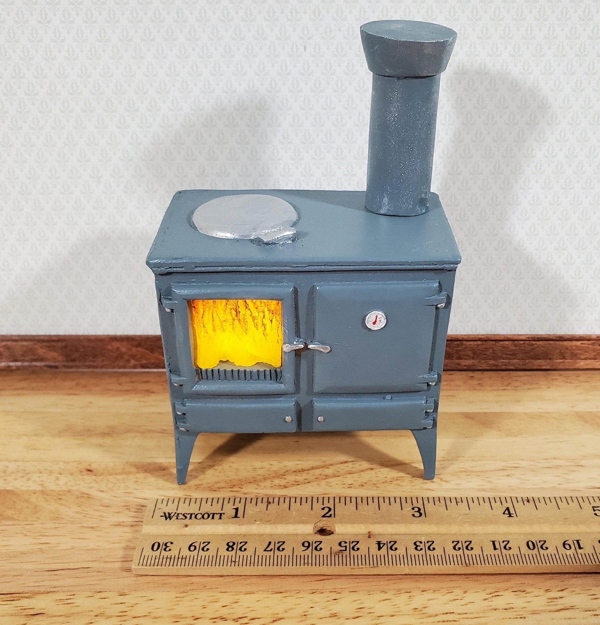 Dollhouse Wood Burning Stove Vintage Style w/ Chimney 1:12 Scale Hole for Light - Miniature Crush