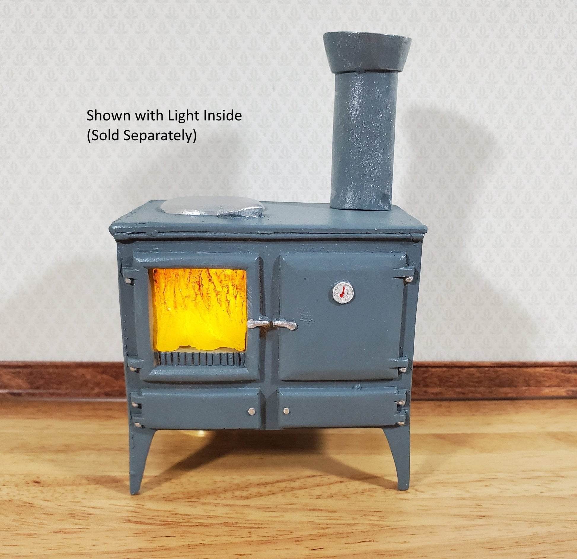 Dollhouse Wood Burning Stove Vintage Style w/ Chimney 1:12 Scale Hole for Light - Miniature Crush