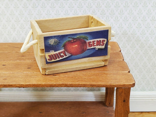 Dollhouse Wood Crate Slatted with Apple Label and Handles 1:12 Scale Miniature - Miniature Crush