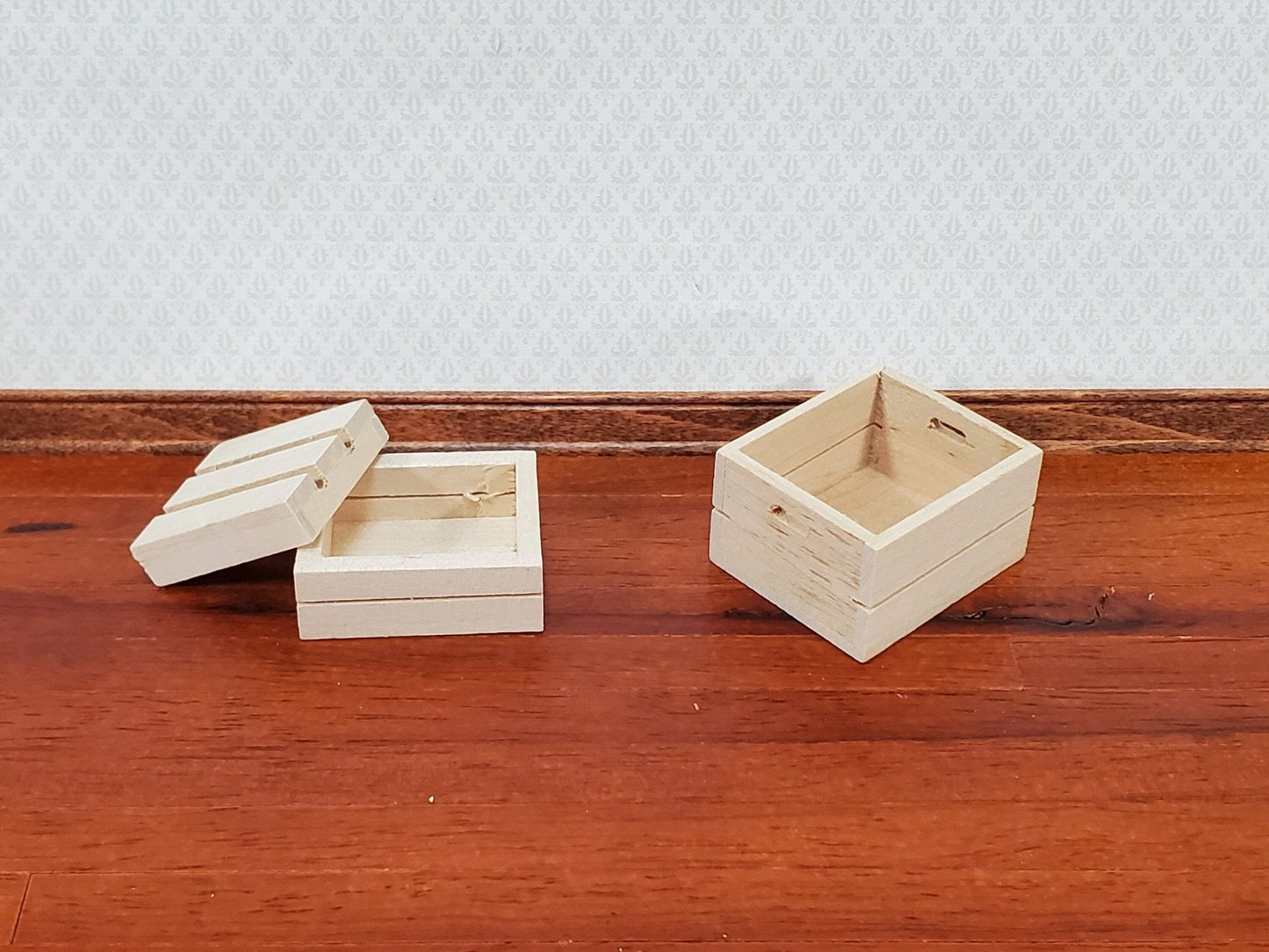Dollhouse Wood Crates for Fruits or Vegetables Set of 3 1:12 Scale Miniatures - Miniature Crush