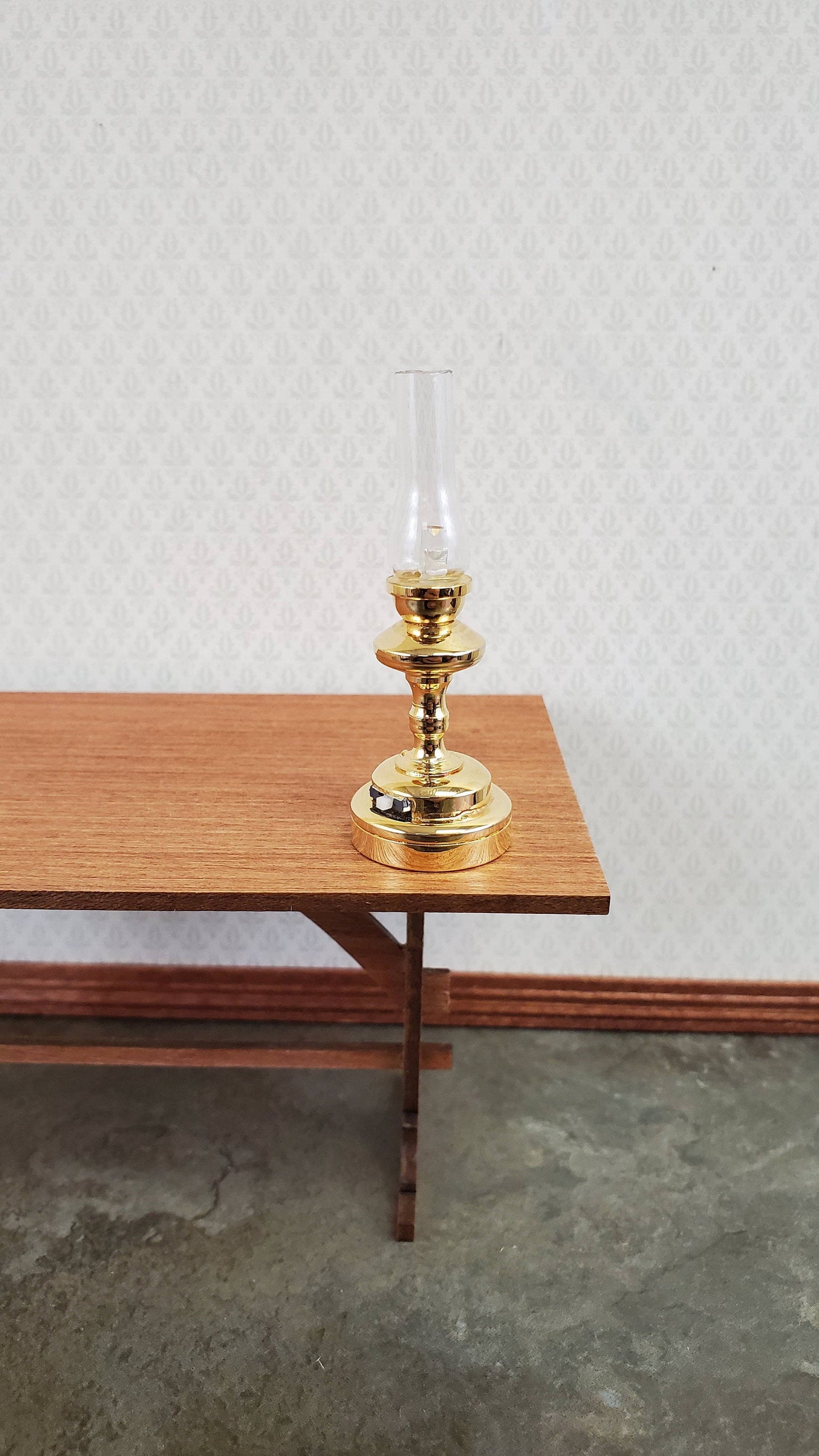 Dollhouse Battery Light Hurricane Table Lamp Gold 1:12 Scale Miniature Lantern